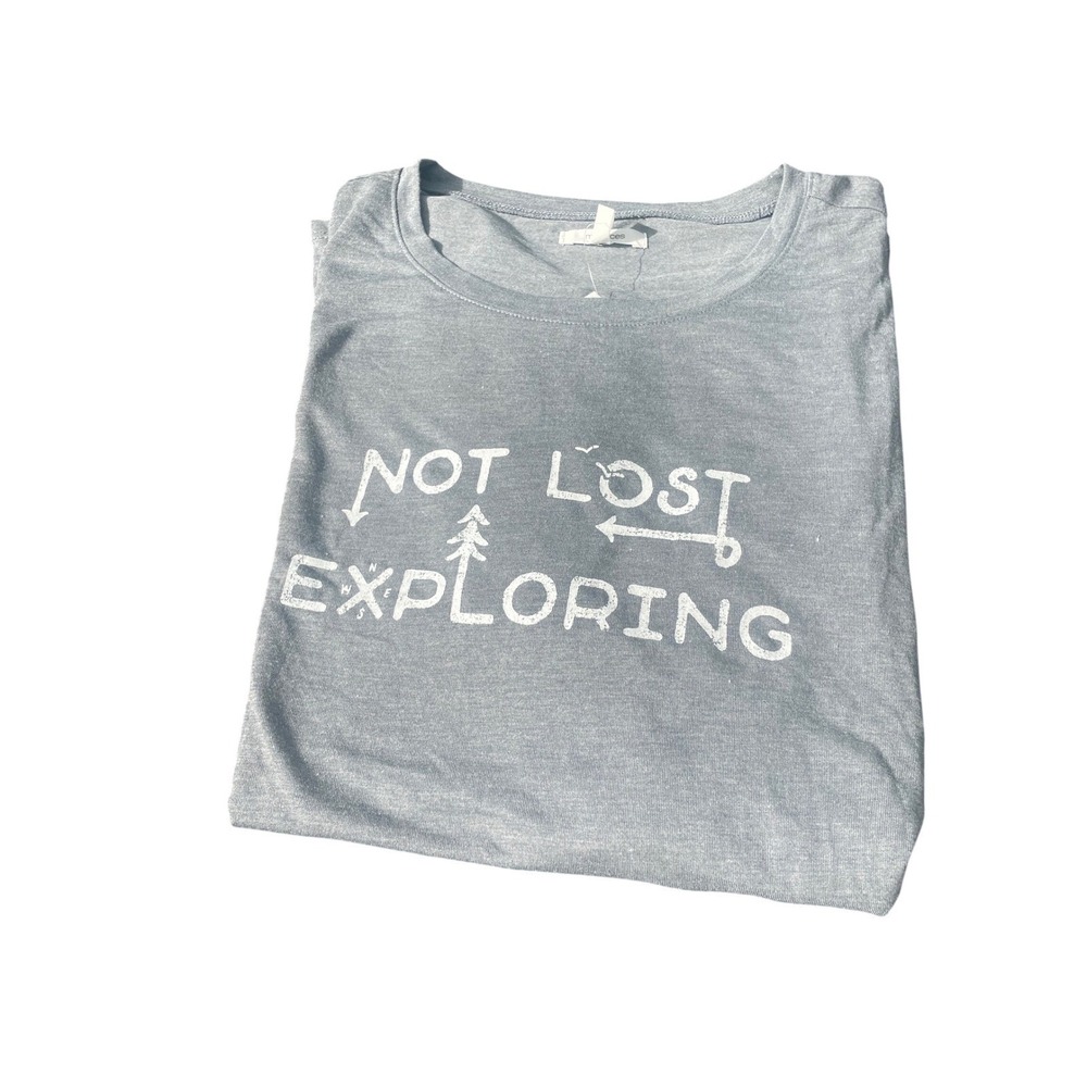 Womens plus 2X Not Lost Exploring‎ Graphic T-Shirt Short Sleeve Crew Neck Top